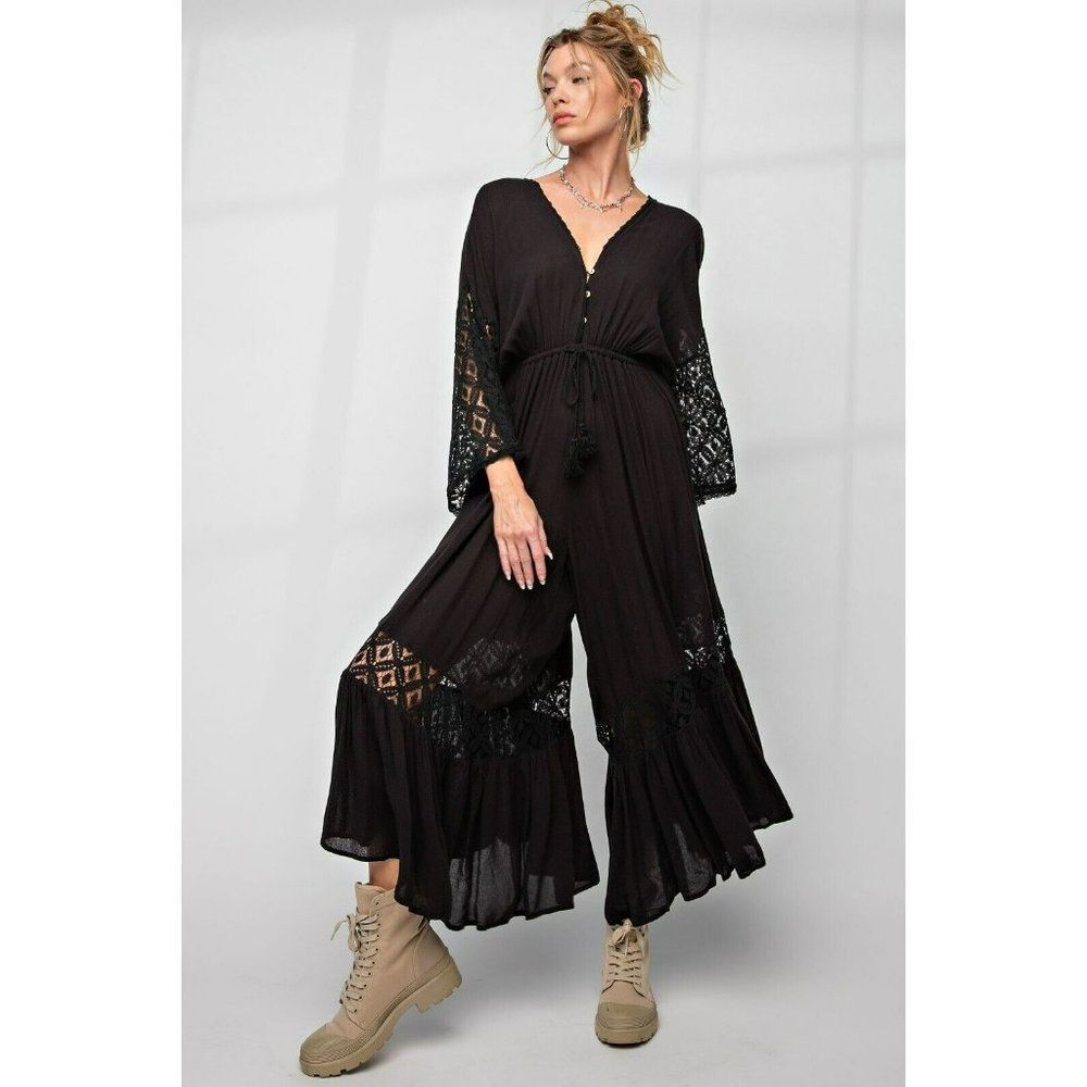 Easel Nellie Lace Jumpsuit in Black EB41214 - Picture 2 of 5